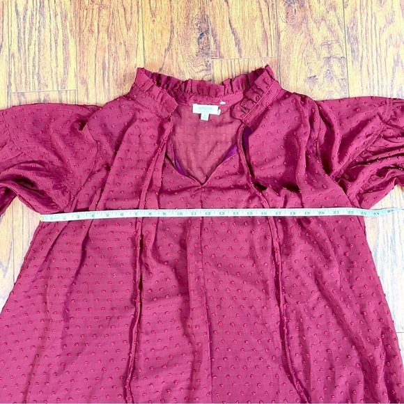 Umgee Swiss Dot Red Burgundy Boho Long Sleeve Tunic Dress Size Large - Picture 10 of 12